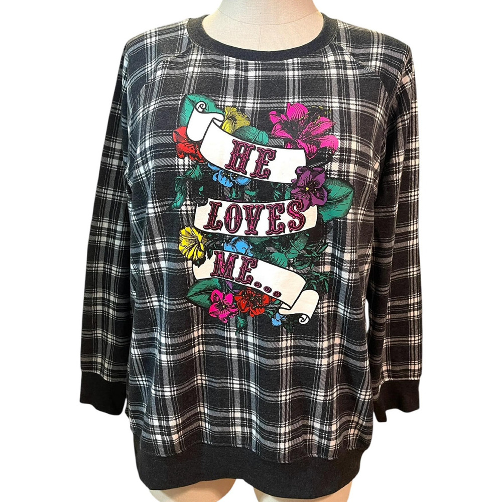Torrid Betsey Johnson He Loves Me Tattoo Cozy Fleece Pullover Sweatshirt New 4X